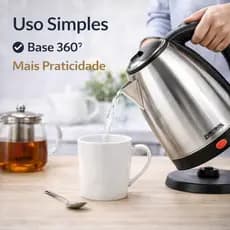 Chaleira Elétrica Inox 1.8L TurboBoil X – 220V/ 127V Rápida Segura Moderna