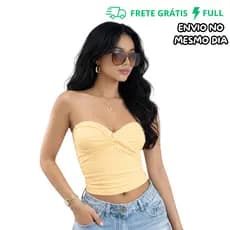 TOP AMARELO TOMARA QUE CAIA EM SUPLEX PREMIUM COM TORÇÃO FRONTAL | ALTA ELASTICIDADE | TAMANHO ÚNICO 36 AO 40
