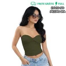 TOP VERDE MUSGO TOMARA QUE CAIA EM SUPLEX PREMIUM COM TORÇÃO FRONTAL | ALTA ELASTICIDADE | TAMANHO ÚNICO 36 AO 40