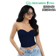 TOP AZUL MARINHO TOMARA QUE CAIA EM SUPLEX PREMIUM COM TORÇÃO FRONTAL | ALTA ELASTICIDADE | TAMANHO ÚNICO 36 AO 40