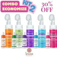 Kit Brilho Limpeza Mousse Facial e Sérum Lovely by Face Beautiful Skincare Anti-idade Hidratante Antioxidante Firmeza