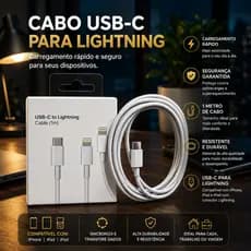 Cabo USB - C Lightning iPhone Turbo 20W 8 11 12 13 14 Carregamento Rápido