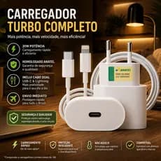 Kit Carregador Iphone Cabo + Fonte Turbo 20W USB - C Lightning Serie 8 11 12 13 14 Envio imediato