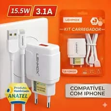 KIT Carregador Cabo e Fonte Turbo Para Celular iPhone USB Ligthning Homologado Anatel