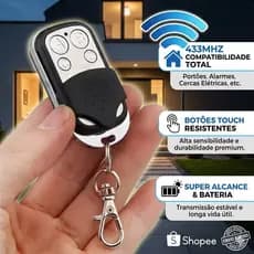 Controle Remoto de Portão Elétrico Universal 4 Botões + Chaveiro Compatível Frequência 433mhz