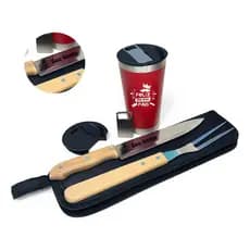 Kit Presente Copo Térmico Kit Churrasco Personalizado Faca Garfo Copo Estojo