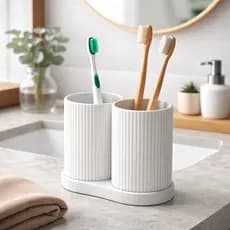 Porta Escovas Duplo Canelado Para Bancada Organizada Luxuosa
