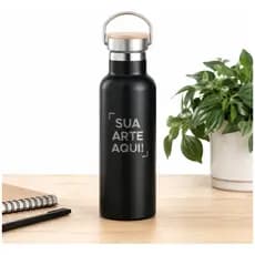 Garrafa Térmica 500ml Aço Inox C/ Tampa Bambu Personalizado