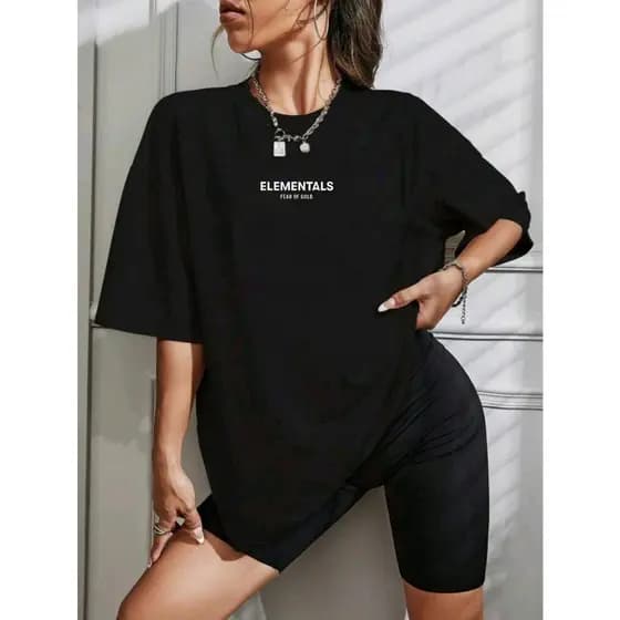 Camiseta Treino Academia feminina 100% algodão com letra elementals fear of gold estampada