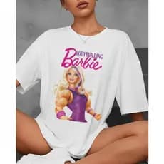 Camiseta Tshirt Oversized 100%Algodão Feminina Gym Treino Academia Fitness Musculação Barbie Maromba