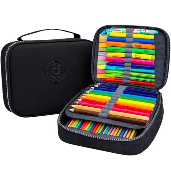 Estojo Box Escolar Com Elásticos Divisórias Feminino Masculino Lápis Caneta Escola Grande