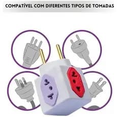 Adaptador de Tomada Cubo Universal Pino 4 Saídas Padrão Novo e Antigo