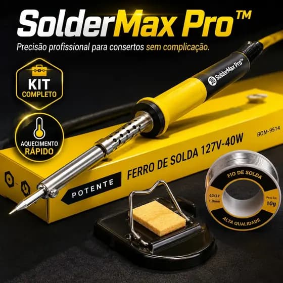 Ferro de Solda 40W 127V SolderMax Pro™ Kit Completo com Estanho Suporte e Esponja para Eletrônica e Reparos