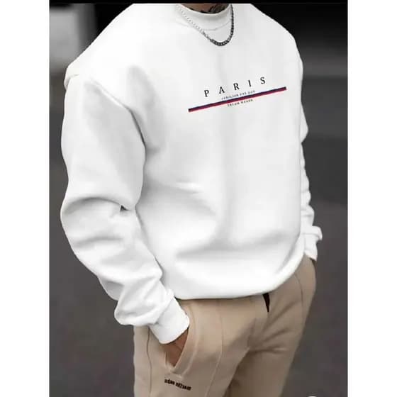 Moletom Gola Careca Paris Blusa de Frio Unissex Sem Capuz Gola Redonda Moletom Estampado