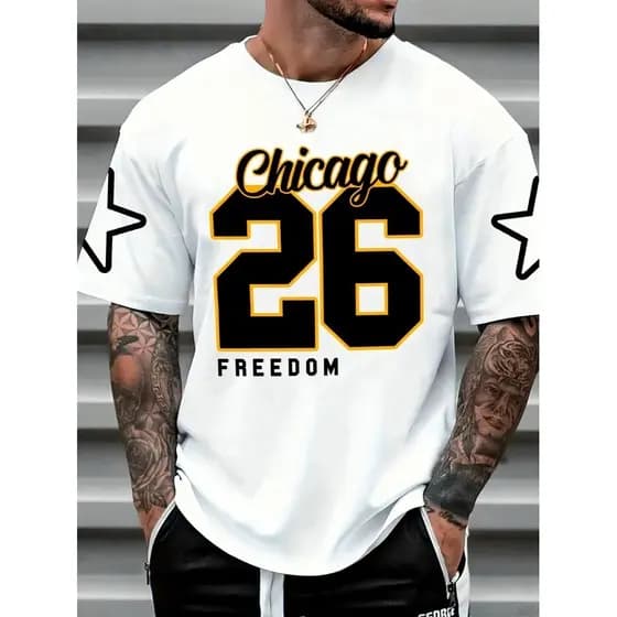 Camiseta Masculina Chicago 26 Streetwear 100% Algodão Estampada Camisa Unissex Casual Premium
