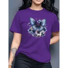 Camiseta Estampada Borboleta Floral Camisa Feminina T-Shirt 100% Algodão Lançamento