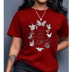Camisa Camiseta Feminina Frase Borboleta Circulo Blusa Estampada Casual Elegante Promoção Envio Imediato