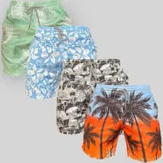 Kit 4 Short Praia Bermuda Tactel Masculino Mauricinho Liso Verão e Kit 3