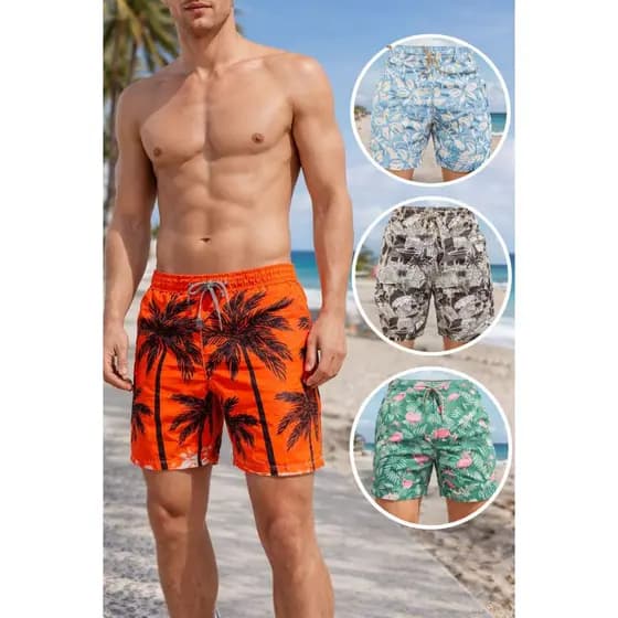 Kit 3 Short Praia Tactel Masculino Estampa Aleatória Verão