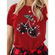 CAMISETA FEMININA CASUAL T-SHIRT FASHION E ESTILOSA CEREJA BRILHANTE