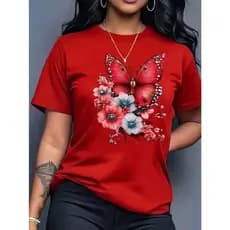 CAMISETA FEMININA BLUSA BASICA CASUAL ESTILOSA BORBOLETAS FLORES