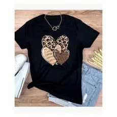Camiseta T-Shirt Blusa Feminina Coração 100% Algodão Moda Animal Print
