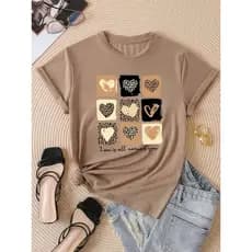 Camiseta T-shirt Love Coração Animal Print Tendencia Babylook 100% Algodão