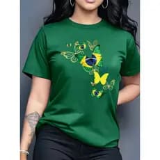 CAMISETA FEMININA BASICA ALGODÃO PREMIUM ESTILO BRASIL BORBOLETAS