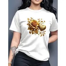 Camiseta Gold Love T-Shirt Feminina Camisa 100% Algodão