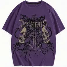 Camiseta Masculina Básica Gótica Caveira Punk Escuro e Cruz 100% Algodão