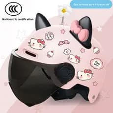 Capacete de Bicicleta Infantil - Capacete de Segurança Estudantil de Verão Fofo com Orelhas de Gato Hello Kitty NQI2
