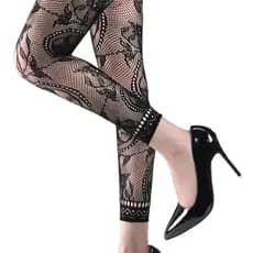 touchthesky Mulheres Cintura Arrastão Leggings Meias-Calças Malha Preto Tornozelo Pantyh