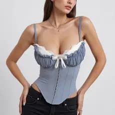 1BG5 Corpete Cropped para Mulheres, Sutiã de Renda e Malha, Alça com Coluna Peitoral para Uso Interno e Externo
