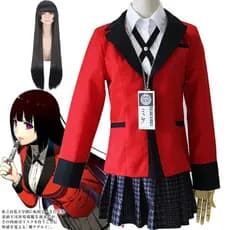 Fantasia de Cosplay QUGS Anime Kakegurui Yumeko Jabami, Uniforme Escolar Japonês, Casaco, Perucas, Traje para Festa de H