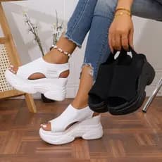 Sapatos de Verão Populares Novo Estilo Boca de Peixe Malha Plataforma de Fada Salto Alto Wedge ZY8W