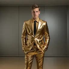 B9KQ Terno masculino dourado elegante, blazer brilhante e estiloso para festas, palcos e shows em boates.