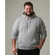 Blusa Moletom Slim Básico Plus Size com Capuz Canguru Algodão