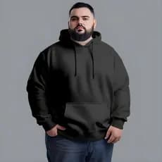 Blusa Moletom Slim Básico Plus Size com Capuz Canguru Algodão Cassaco Blusa Inverso