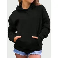 Moletom Feminino Canguru Blusa De Frio Liso Preto Estiloso Casaco Com Capuz Envio Rápido