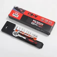 Jogo de Chave Soquete Sextavado 1/4 Com Catraca 12 Peças Com Extensão