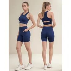 Conjunto Feminino Top + Shorts Segunda Pele com Bolso Proteção Solar UV50+