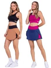 Conjunto Esportivo Feminino para Academia – Top Cropped + Saia Shorts Cós Alto com Bolso