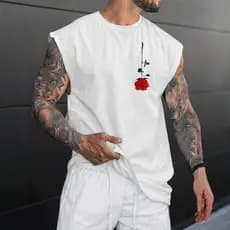 Camiseta Regata Oversized Masculina Camisa Cavada Machão Estampa Flor Para Academia Treino
