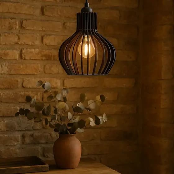 Luminária Lustre Teto Coquinho Mdf - Preto