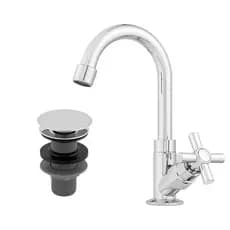 Torneira para Banheiro Bica Alta Cromada + Válvula Click Cromada Abs 7/8