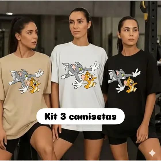 Camiseta Feminina Tom e Jerry 100% Algodão T-Shirt Academia Casual Personagens