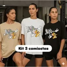 Camiseta Feminina Tom e Jerry 100% Algodão T-Shirt Academia Casual Personagens