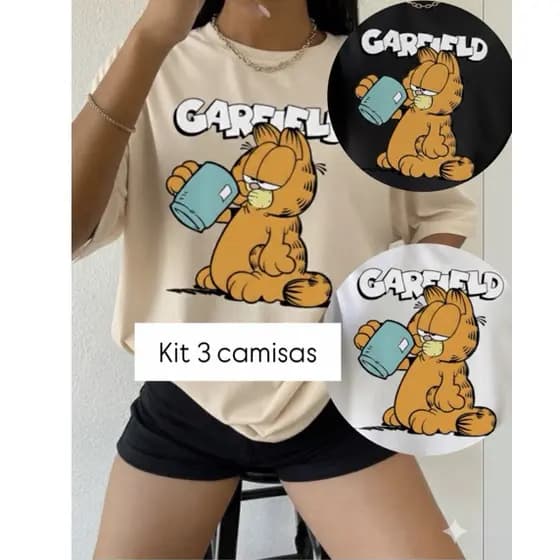 kit Camiseta Garfield 100% algodão,T shirt, Camisa personagens, gym academia, fitness