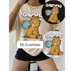 kit Camiseta Garfield 100% algodão,T shirt, Camisa personagens, gym academia, fitness