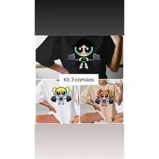 Camiseta Feminina Super Poderosas Estampa Cartoon Algodão T-Shirt Casual Moda 2026